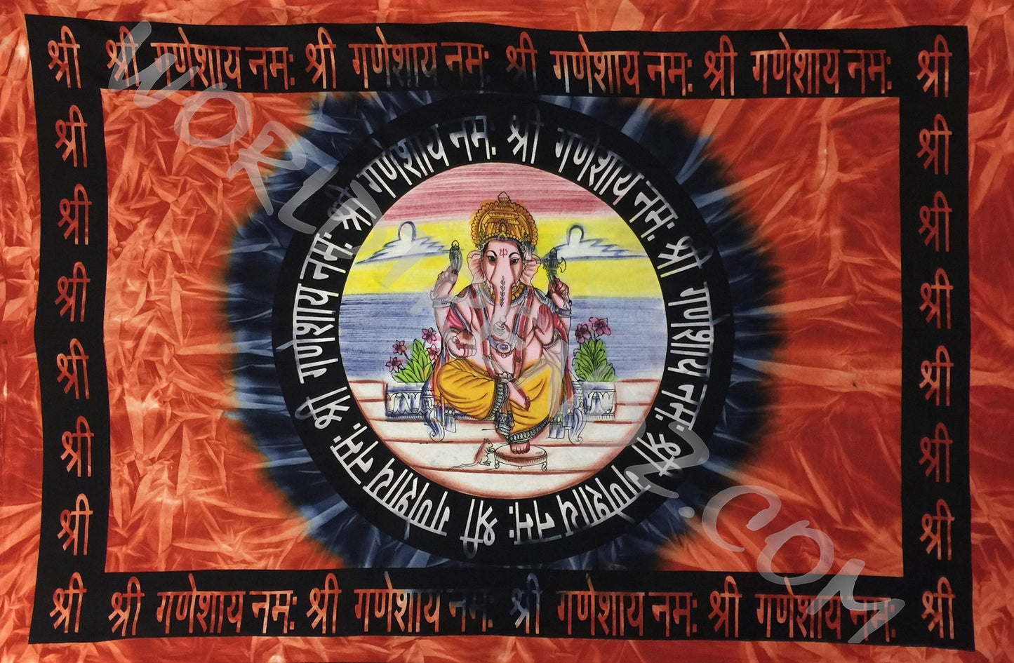 GANESHA TRADITIONAL TAPESTRY HORIZONTAL ORANGE MULTI