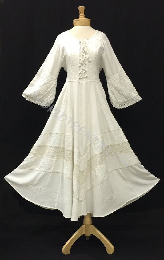 LACE-UP MEDIEVAL STYLE DRESS MAXI LENGTH WHITE FLAIR