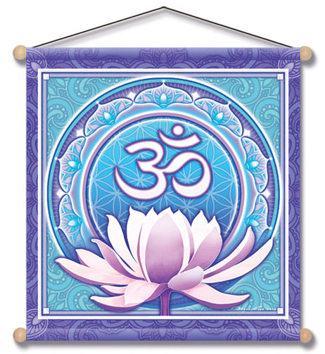 OM FLOWER TEMPLE MEDITATION BANNER WALL HANGING