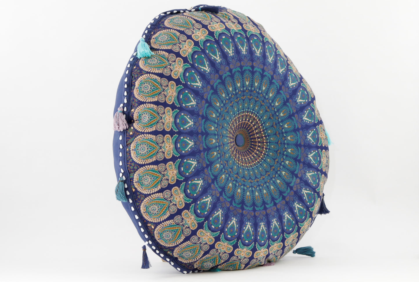 MANDALA BLUE _TEAL MEDITATION PILLOW SIDE VIEW