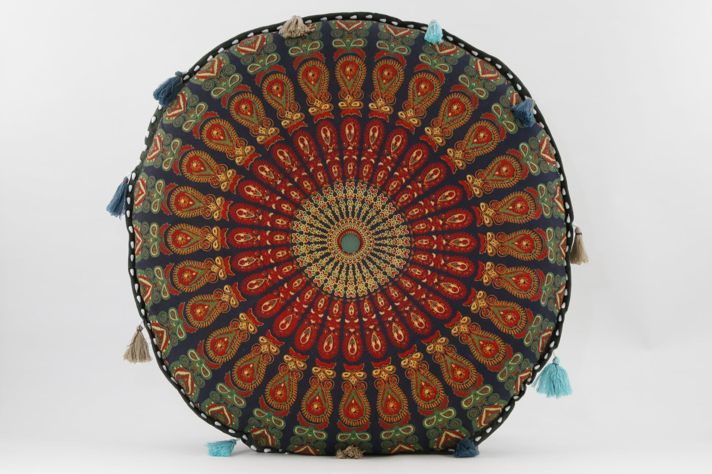 MANDALA GREEN_RED MEDITATION PILLOW FRONT VIEW