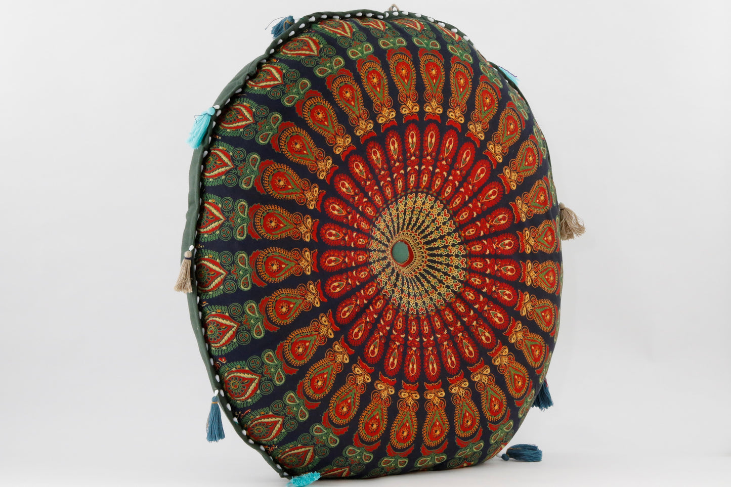 MANDALA GREEN_RED MEDITATION PILLOW SIDE VIEW