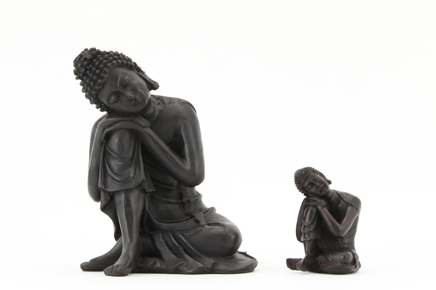 RESTING BUDDHA STATUE DARK SIZE COMPARISON FRONT VIEW