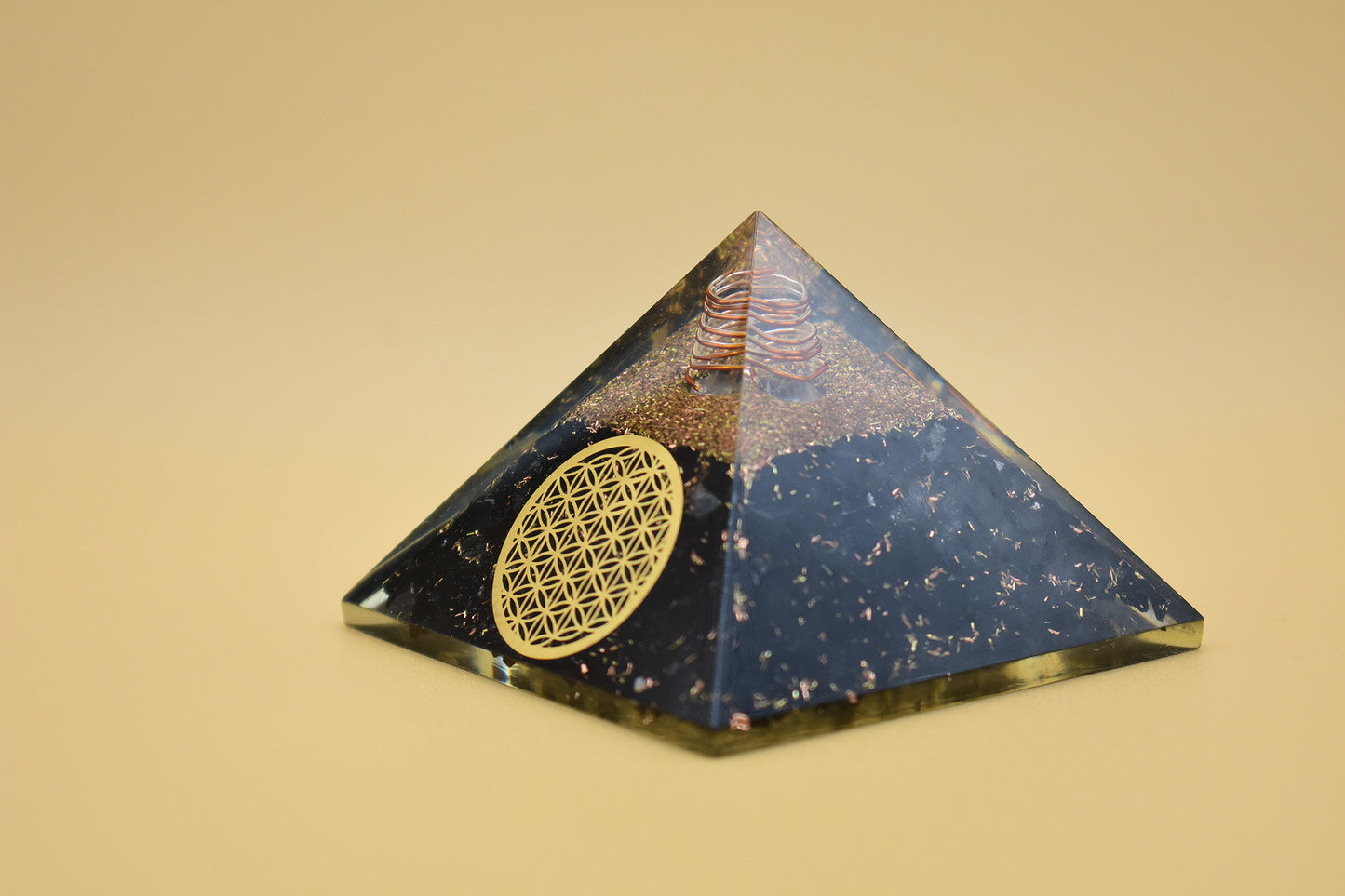 Black Tourmaline Small Pyramid Flower of Life Symbol