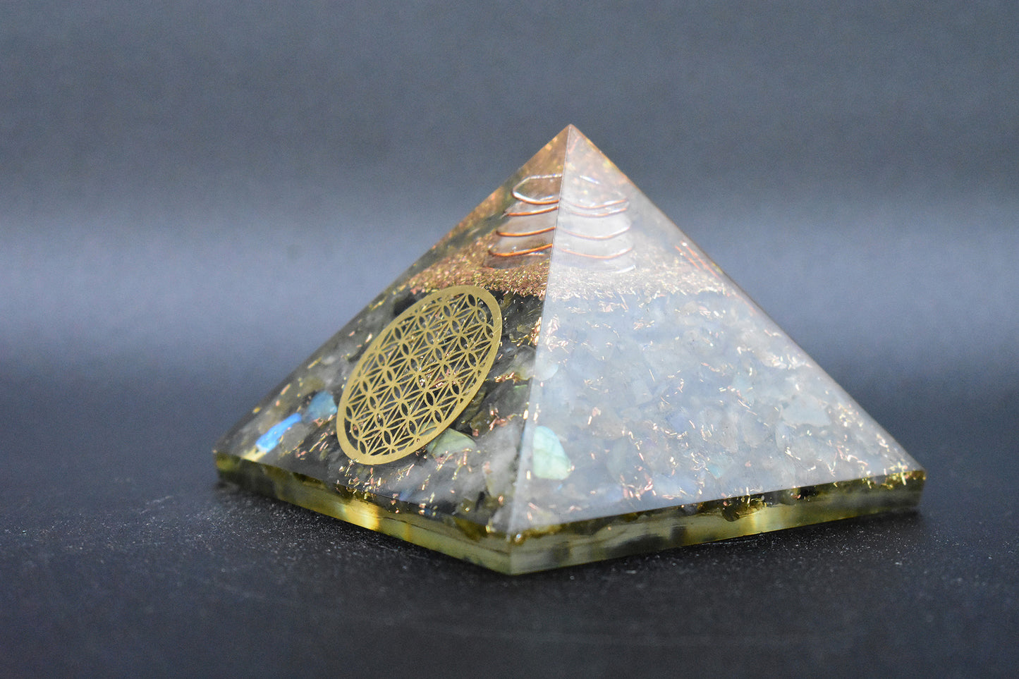 Labradorite Small Pyramid Flower of Life Symbol