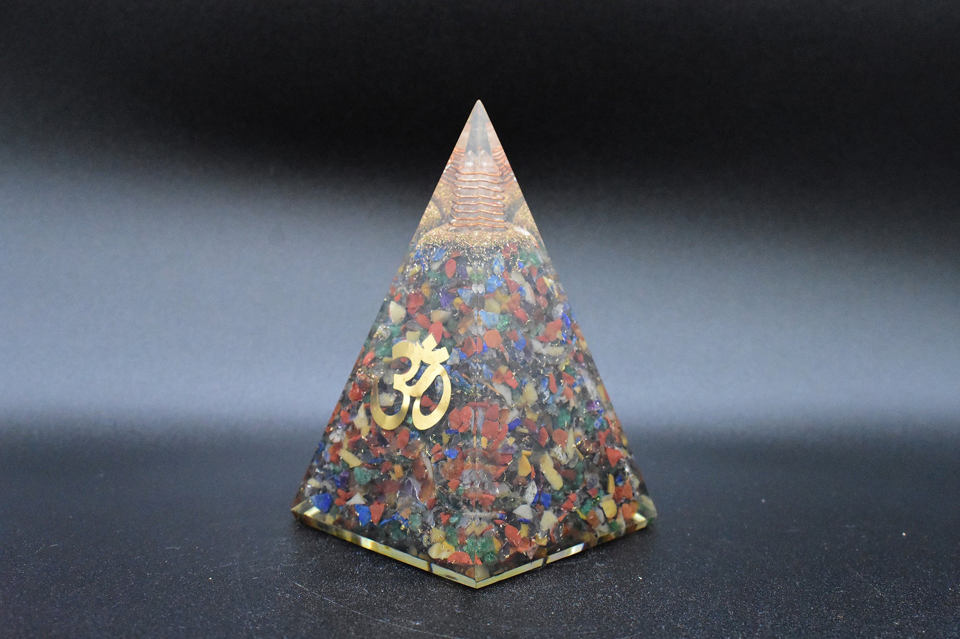 Mixed Chakra Stones Orgone Pyramid Aum