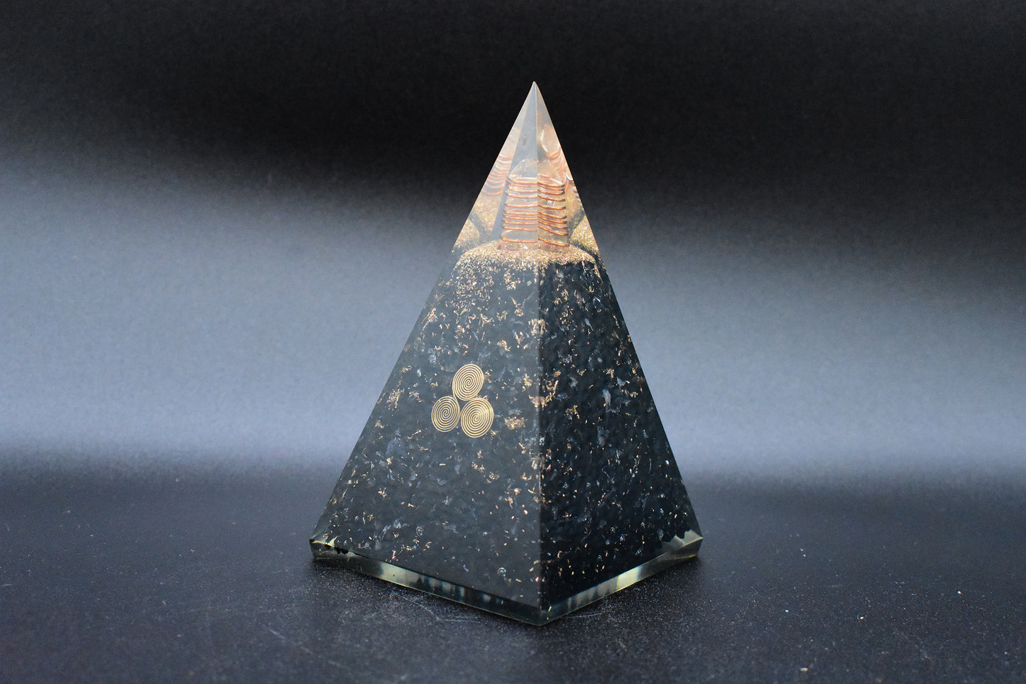 Black Tourmaline Large Pyramid Triskelion Symbol