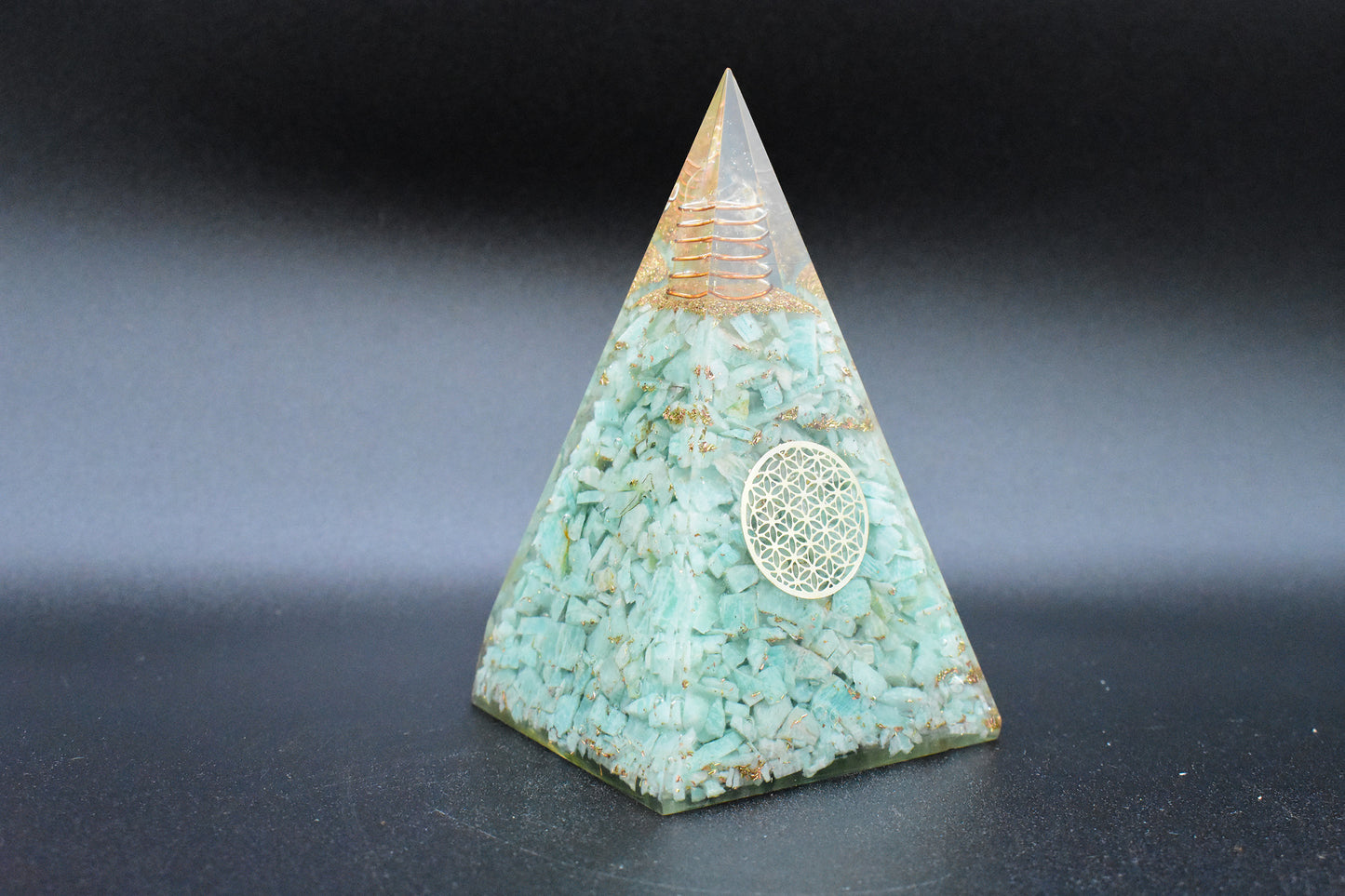Amazonite Large Pyramid Flower of Life Symbol