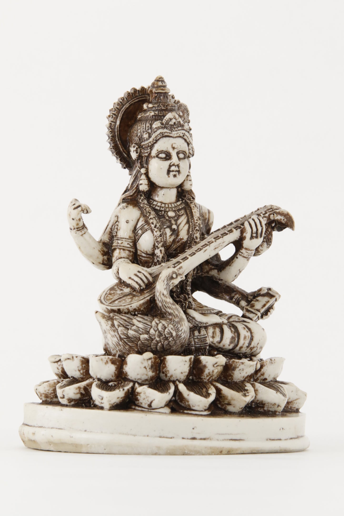 GODDESS SARASWATI STATUE OFF-WHITE LARGE SIZE SIDE VIEW