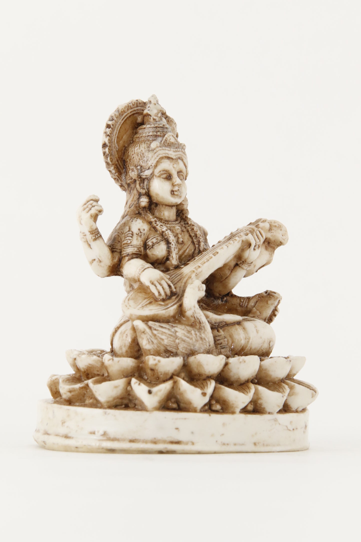 GODDESS SARASWATI STATUE OFF-WHITE SMALL SIZE SIDE VIEW