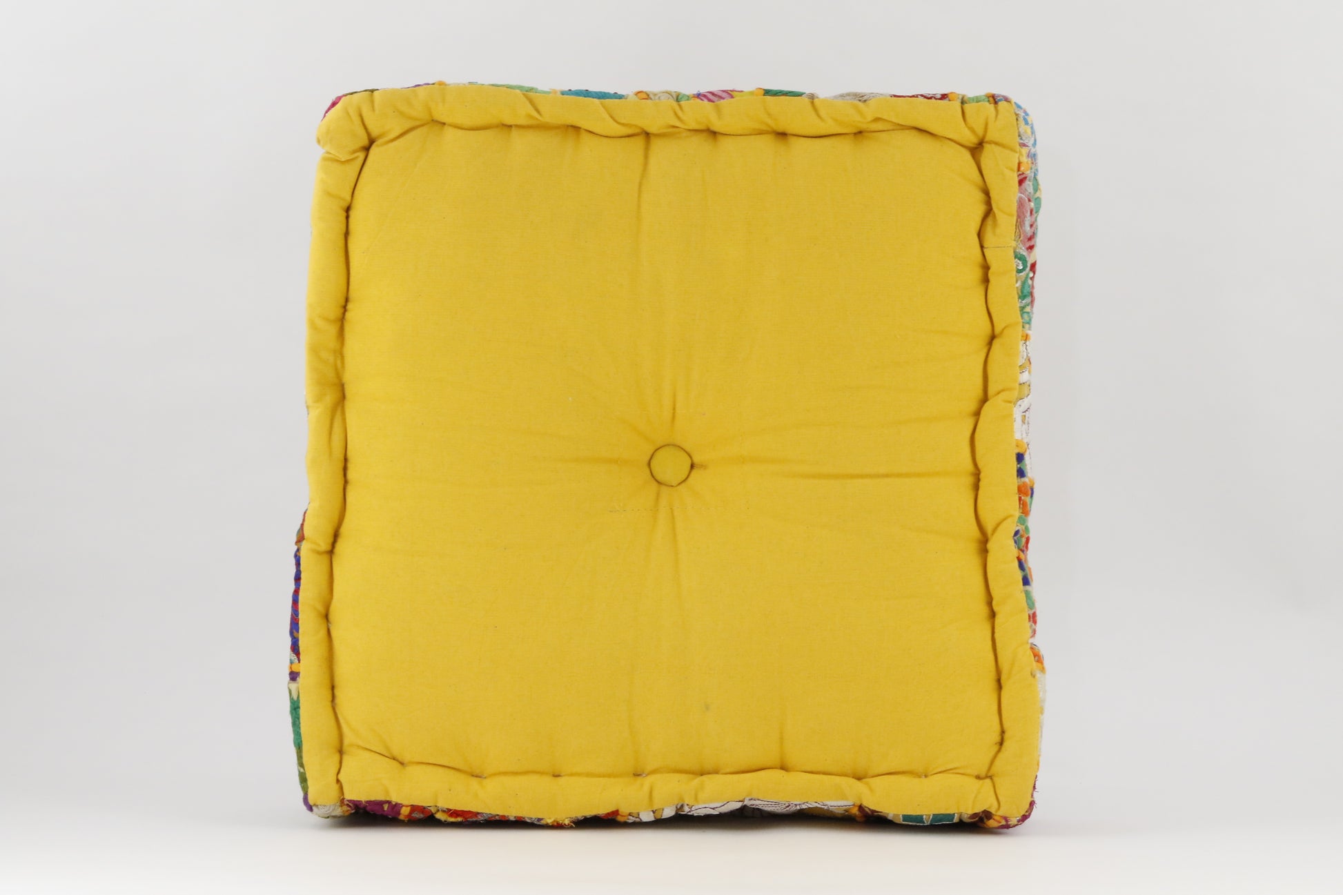 MEDITATION CUSHION YELLOW EMBROIDERED SQUARE BACK VIEW