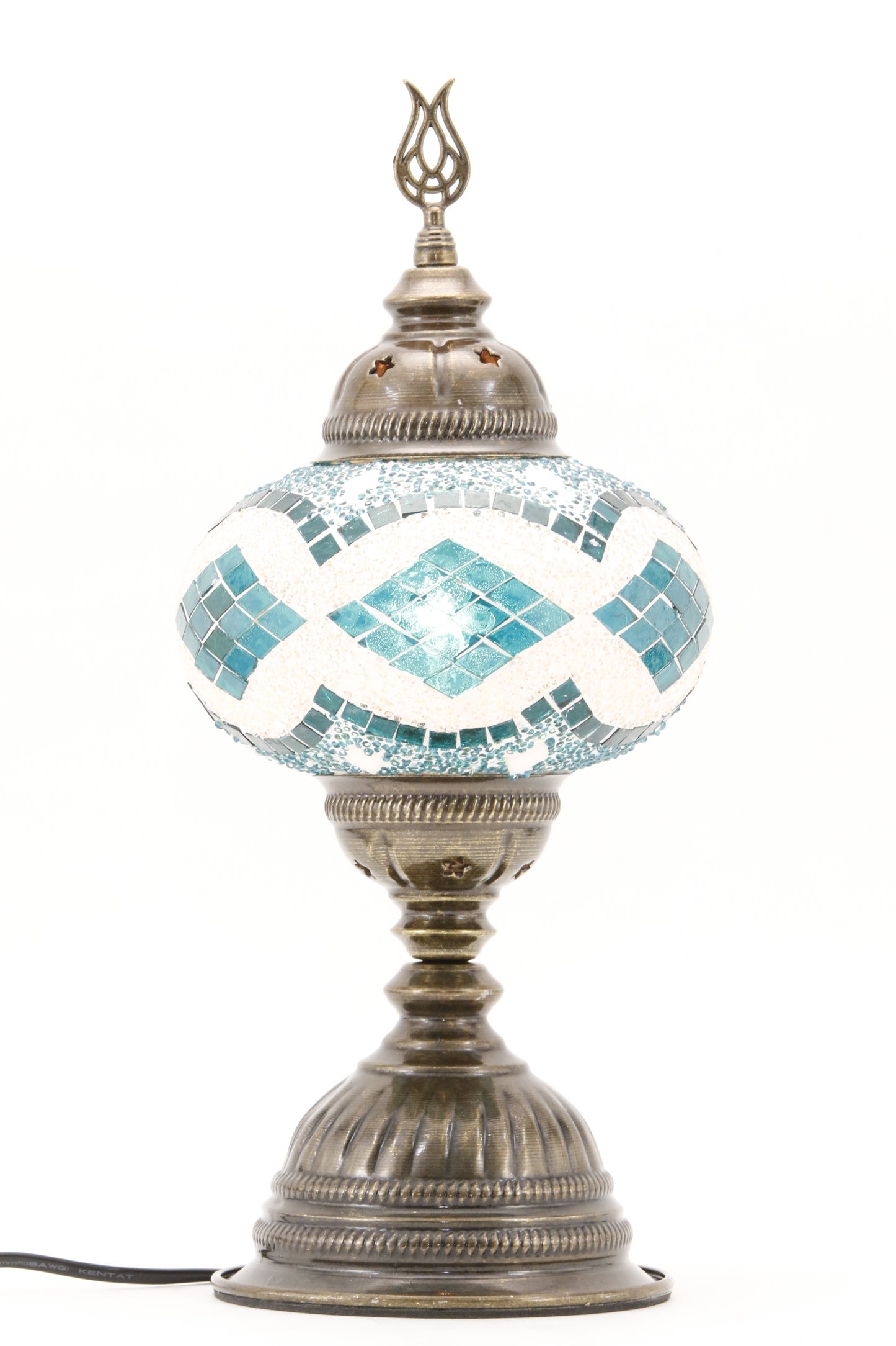 TURKISH MOSAIC TABLE LAMP MB3 TEAL-TURNED ON