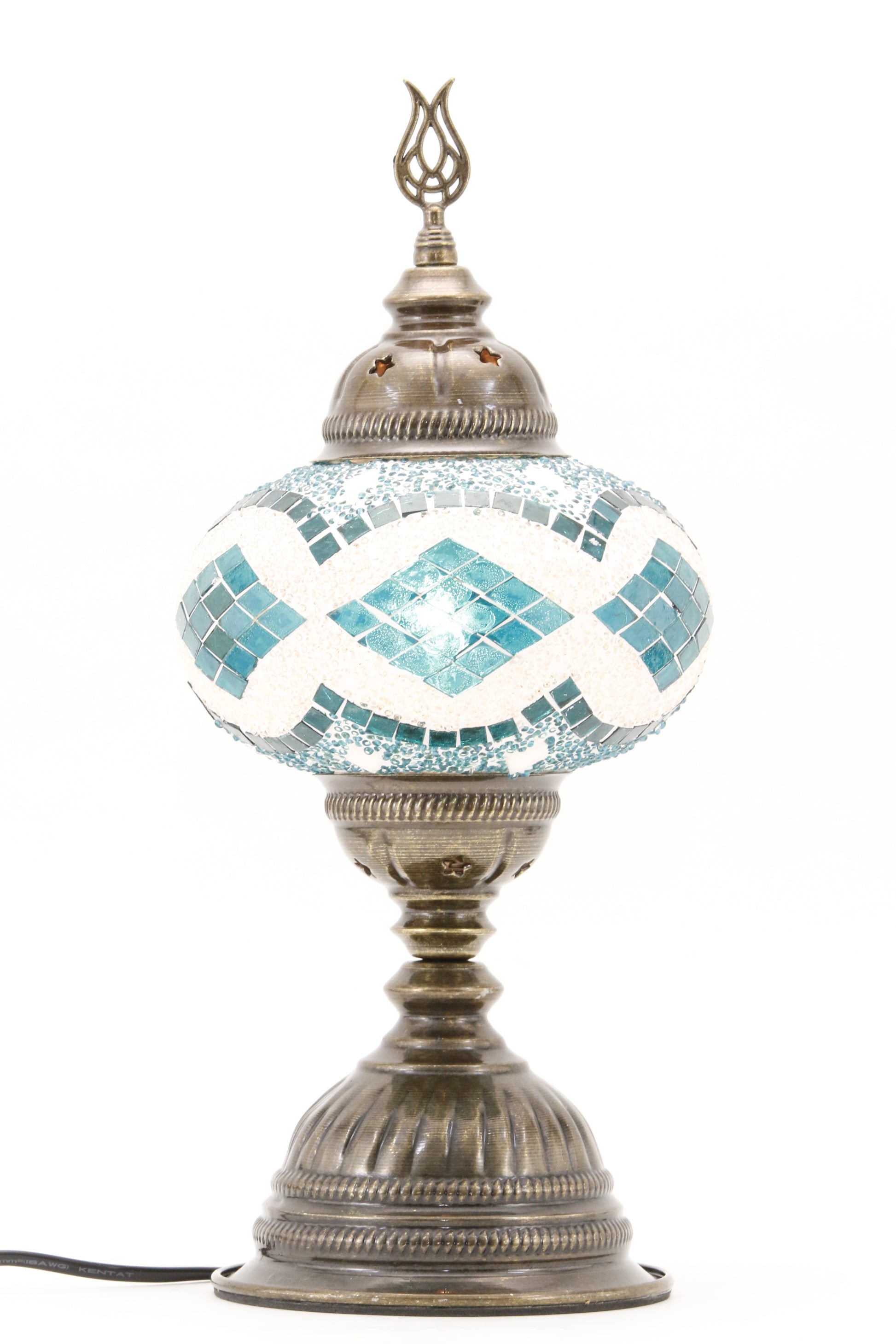 TURKISH MOSAIC TABLE LAMP MB3 TEAL-TURNED ON