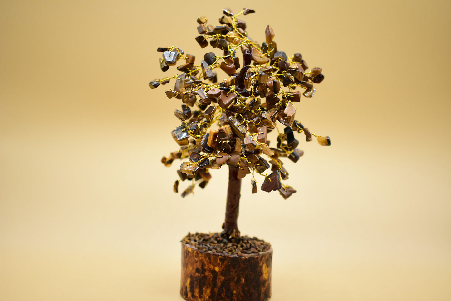 TIGER EYE GEMSTONE TREE WOOD BASE
