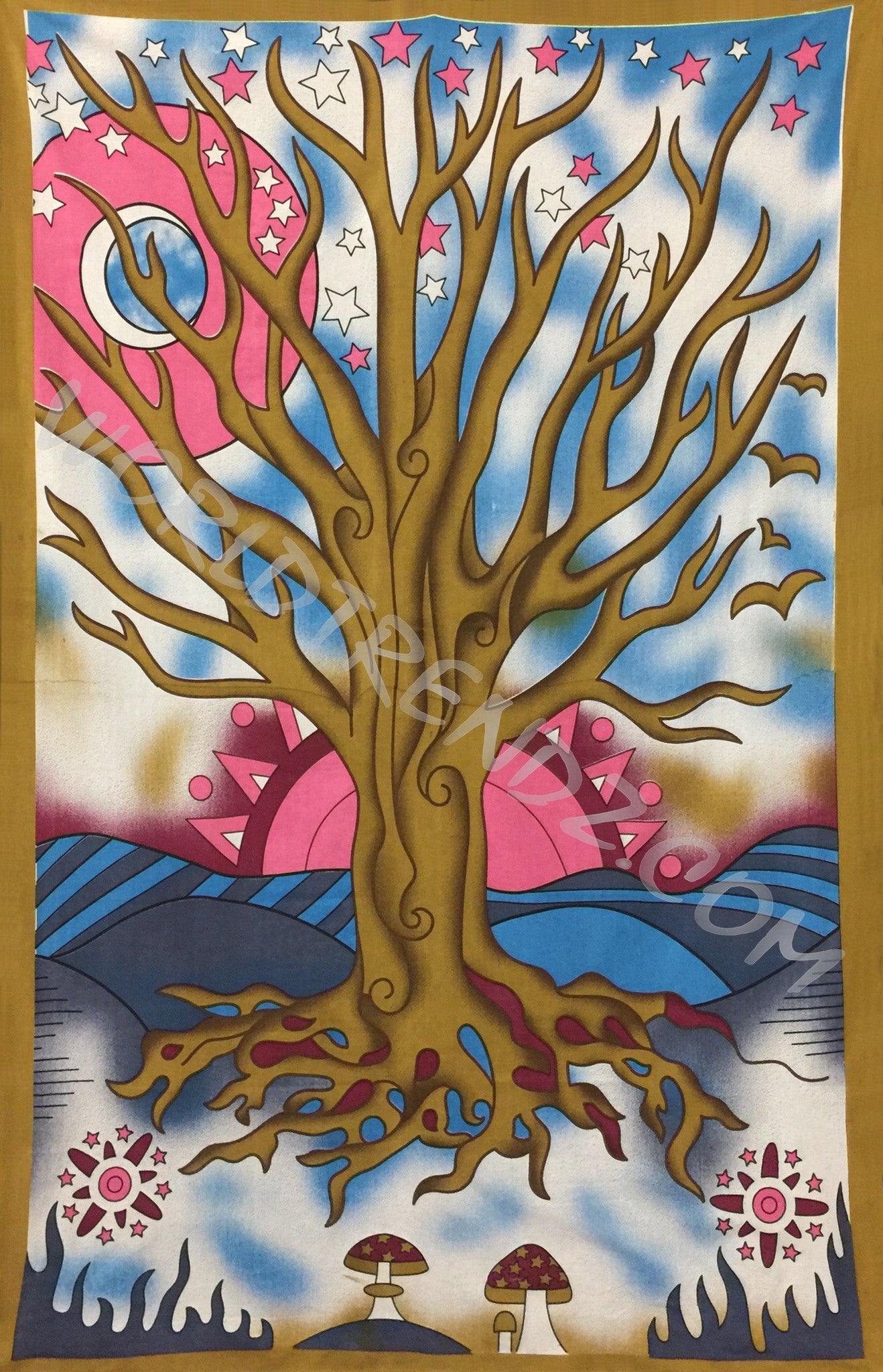 TREE OF LIFE SUN MOON STARS TAPESTRY TAN
