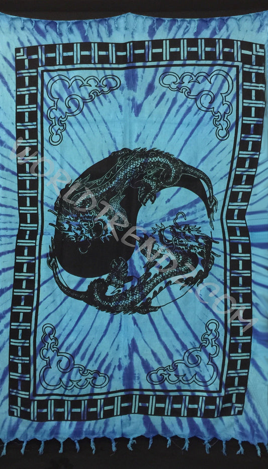 YIN YAG DRAGON TASSELS TAPESTRY TURQUOISE