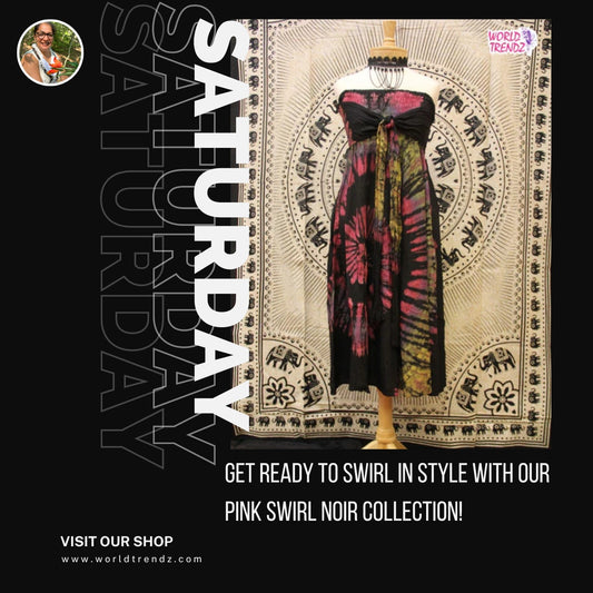 Get Ready to Turn Heads with this Bold and Beautiful Black with Pink Spiral Tie Dye Thai Strapless Vintage Dress!
