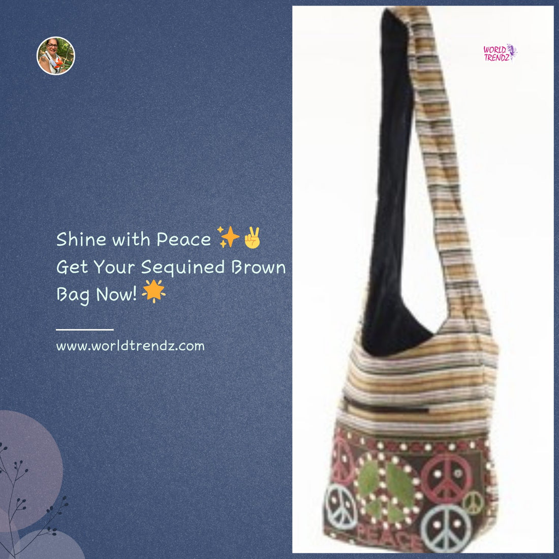 The Trendy Charm of Peace Sign Sequined Bag: A Brown Delight!