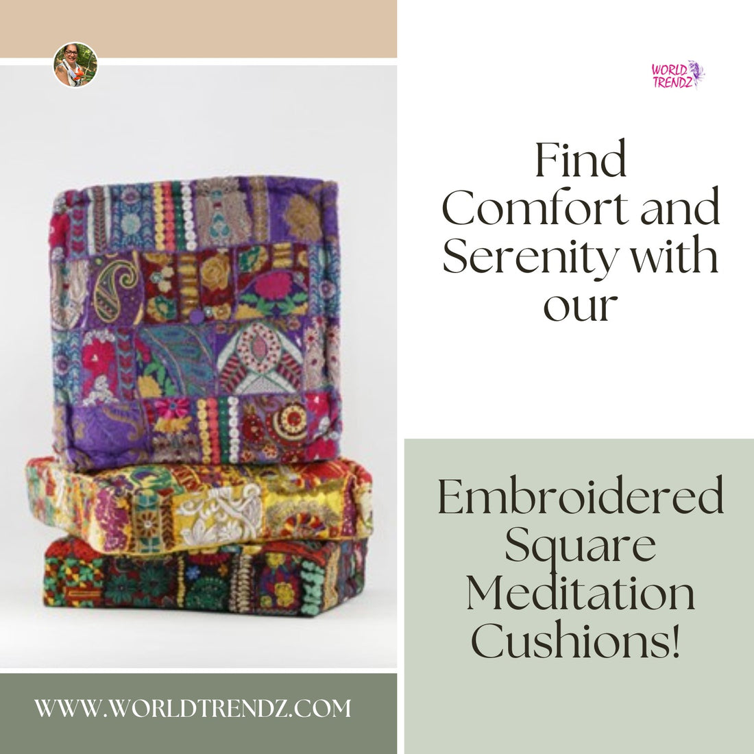 Unlock Inner Peace with Meditation Cushion Embroidered Square Surprise Me (Set of 3)