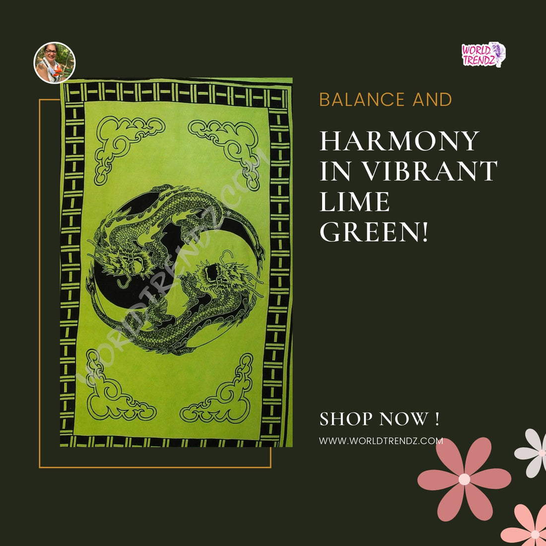 Transform Your Space with the Mesmerizing Yin Yang Dragon No Tassels Tapestry in Lime Green