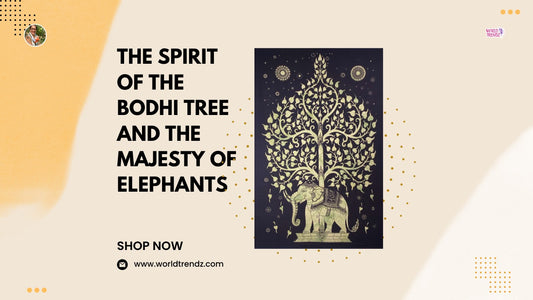 Green/Black Background Elephant Bodhi Tree Tapestry - Poster Size