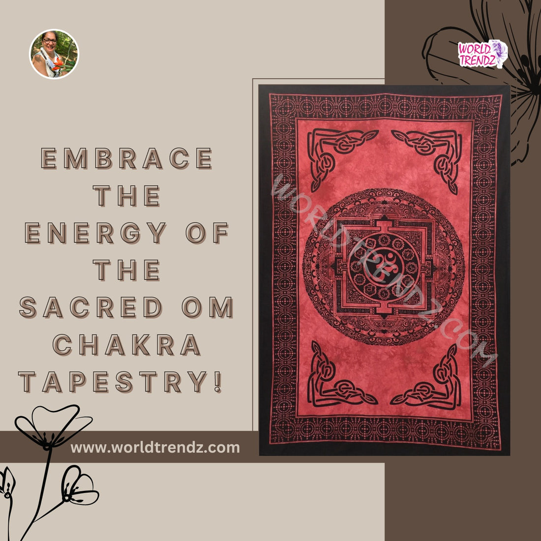 The Vibrant Energy of the Om Chakra Tapestry Red by WorldTrendz