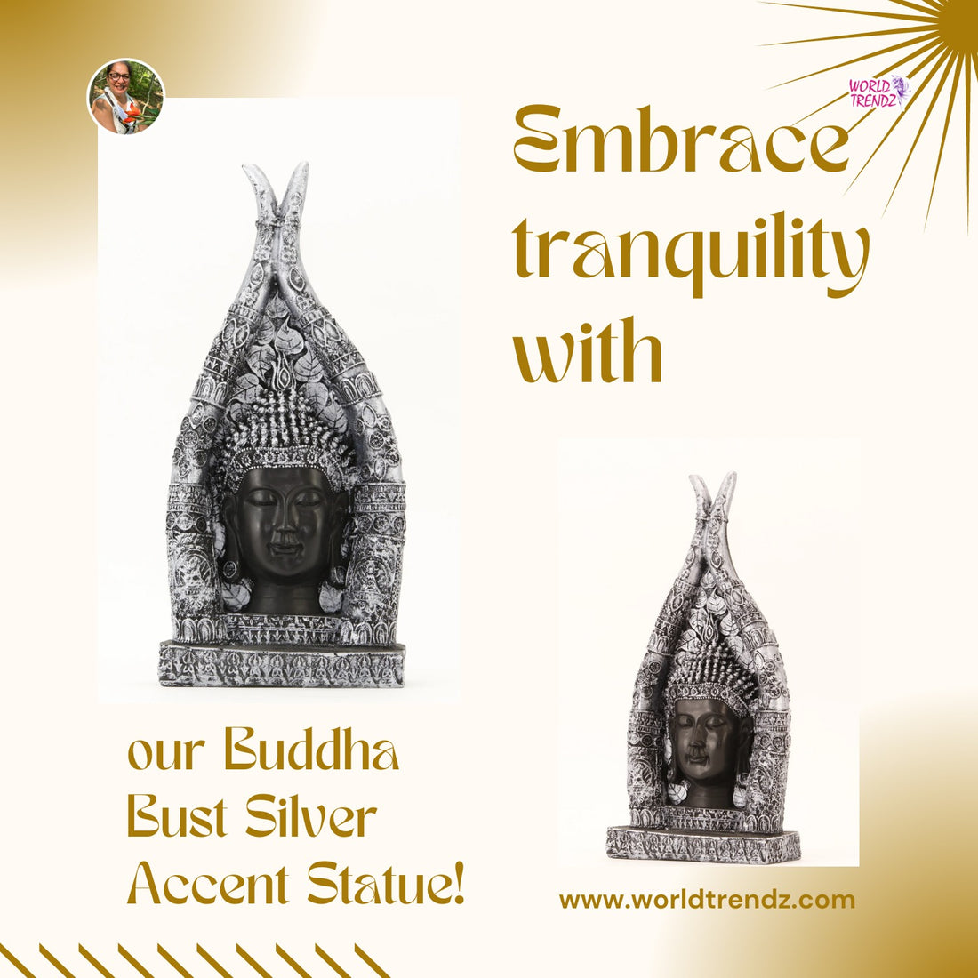 Discover Peace and Tranquility with the Buddha Bust Silver Accent Statue by WorldTrendz