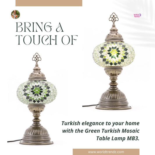 Illuminate Your Space with Elegance: WorldTrendz Green Turkish Mosaic Table Lamp MB3