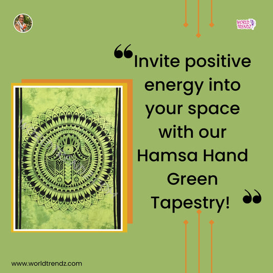 Bring Good Luck and Protection into Your Home with a Hamsa Hand Green Tapestry