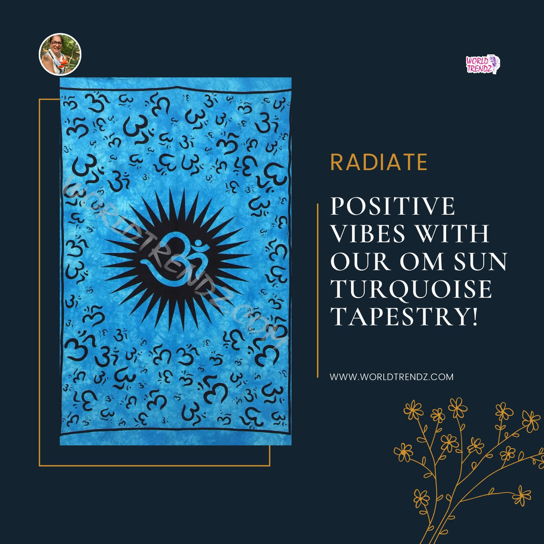 Embrace Serenity with WorldTrendz: Om Sun Tapestry Turquoise