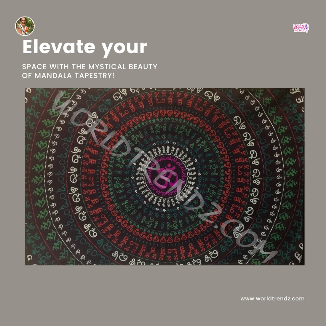 Serenity and Style with WorldTrendz: Om Rings Mandala Tapestry on a Black Background
