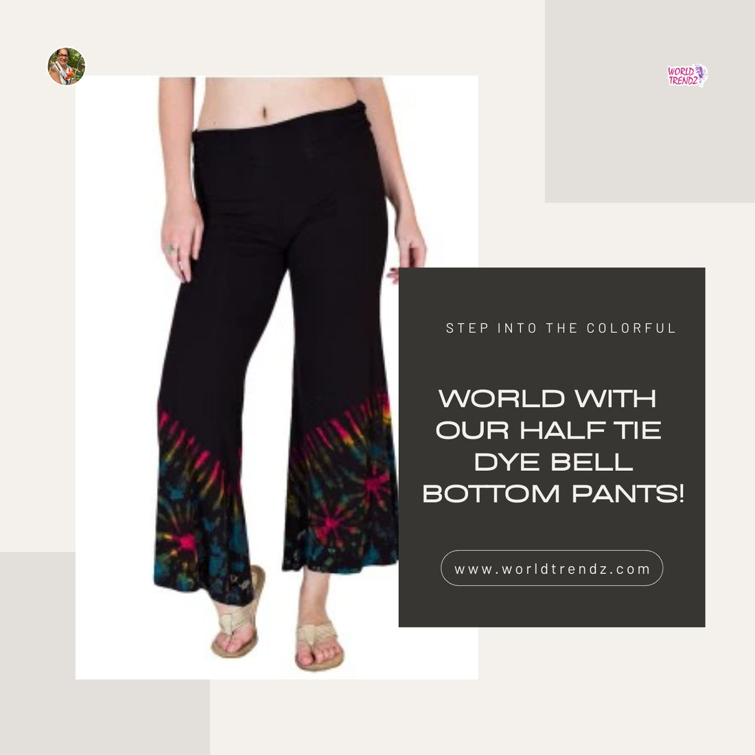 Step Up Your Style Game with WorldTrendz: Half Tie Dye Bell Bottom Pants in Black Rainbow