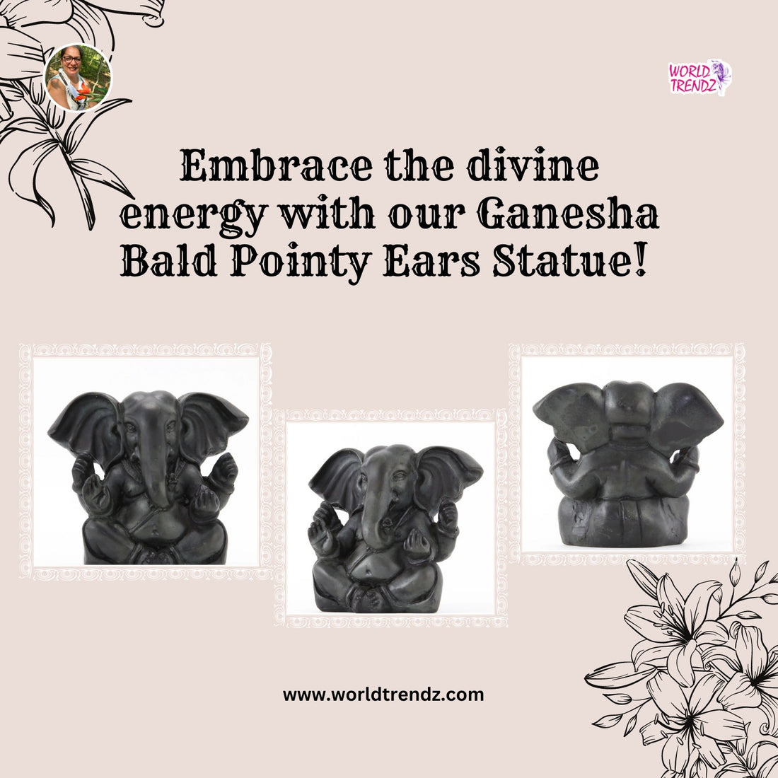 Divine Mystique of the Ganesha Bald Pointy Ears Statue Dark Large by WorldTrendz