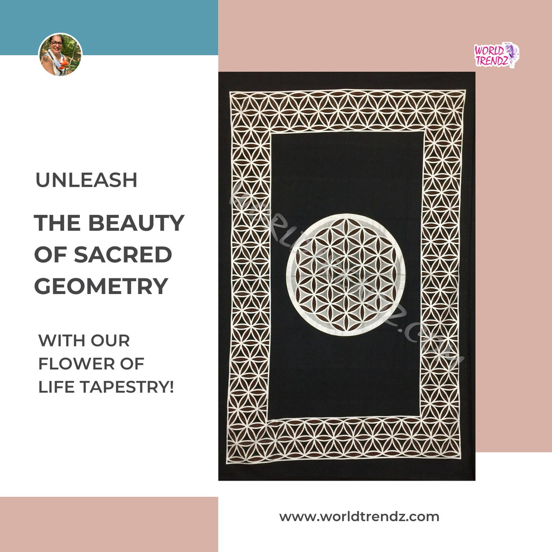 Timeless Beauty of the Flower of Life Tapestry in Black-Silver-Brown