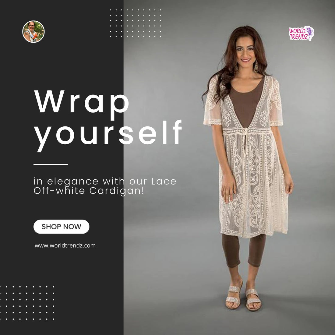 Stay Fashionable with WorldTrendz: Lace Apparel Off-white Cardigan Long 219030