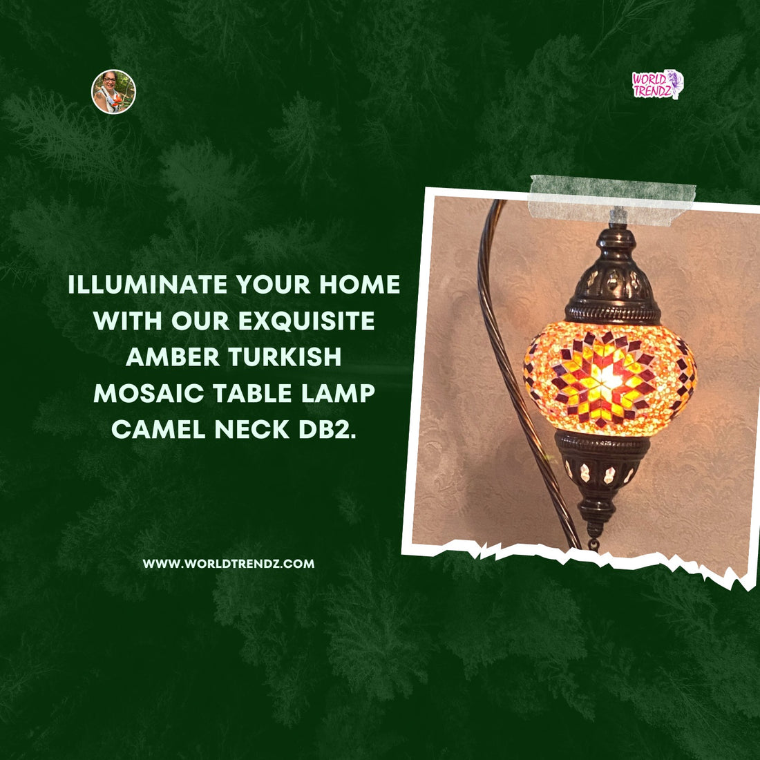 Illuminate Your Space with the Exquisite Amber Turkish Mosaic Table Lamp Camel Neck