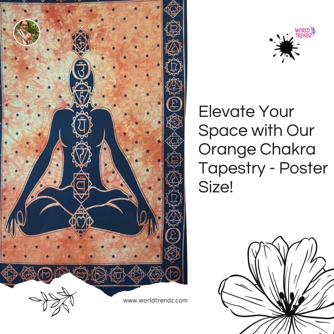 Dive into the World of Spirituality with the Orange Color Chakra Tapestry - Poster Size