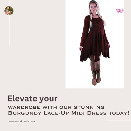 Unleash Your Inner Diva with the Ravishing Burgundy Lace-Up Midi Dress