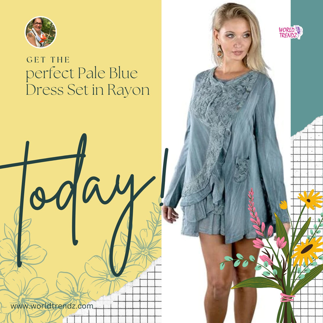 Step into Style with the Pale Blue Rayon Dress Set