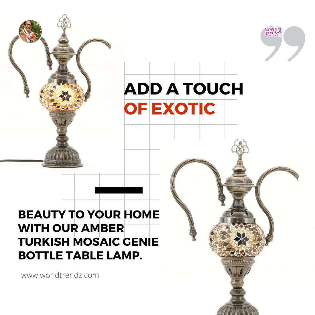 Shine a Light on Your Home Décor with the Exquisite Amber Turkish Mosaic Genie Bottle Table Lamp