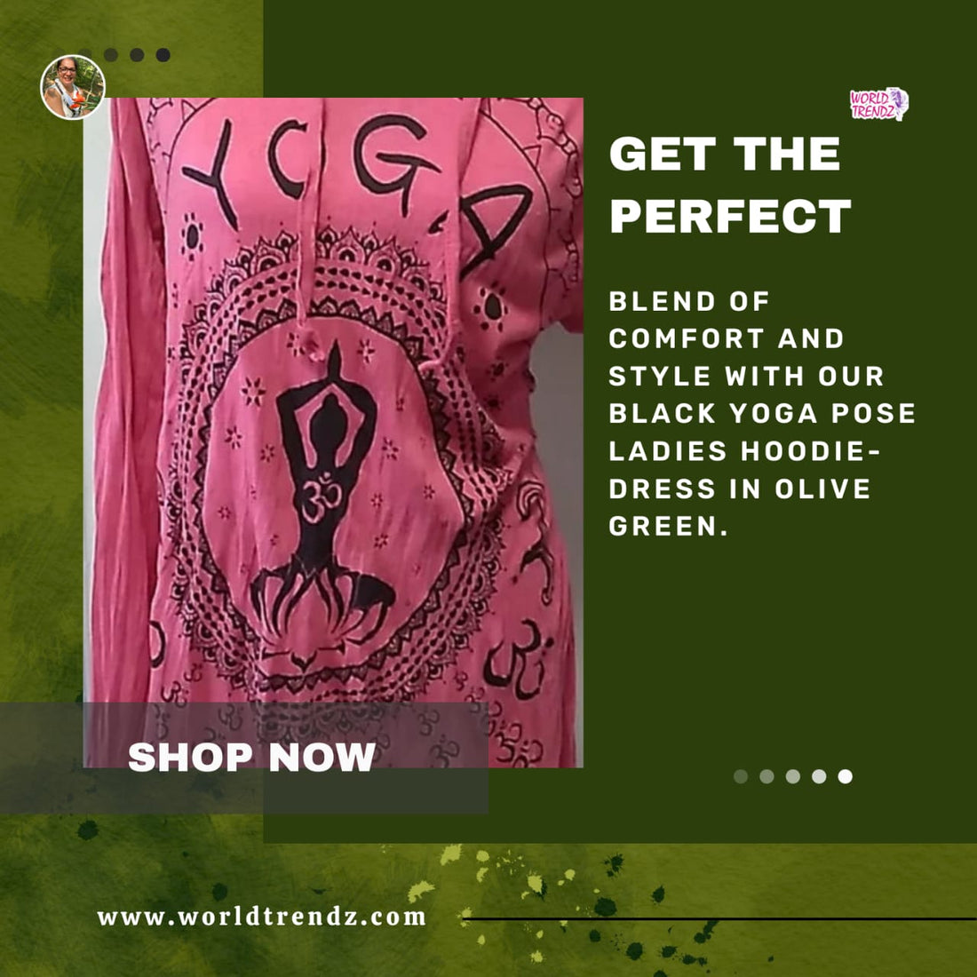 Step Up Your Yoga Game with the Black Yoga Pose Ladies Hoodie-Dress in Olive Green