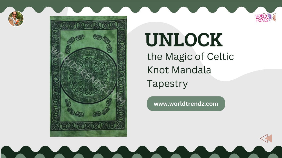 Unraveling the Allure: Celtic Knot Mandala Tapestry on a Green Background