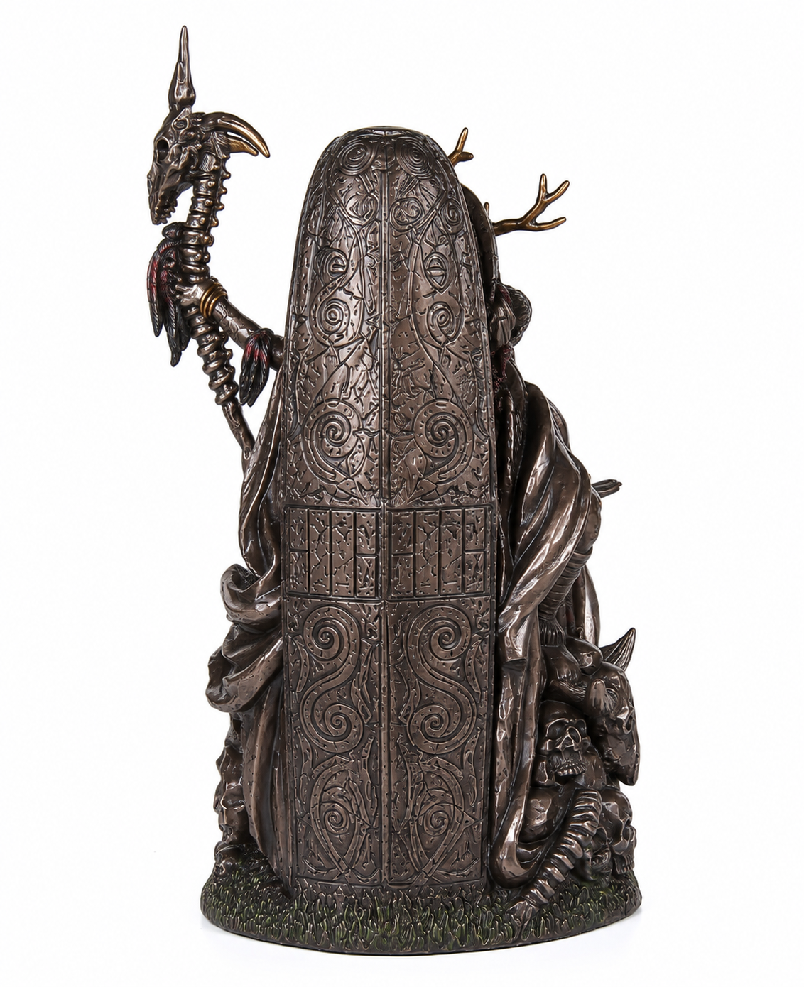Arthurian Morgan Le Fay with intricate designs on a white background