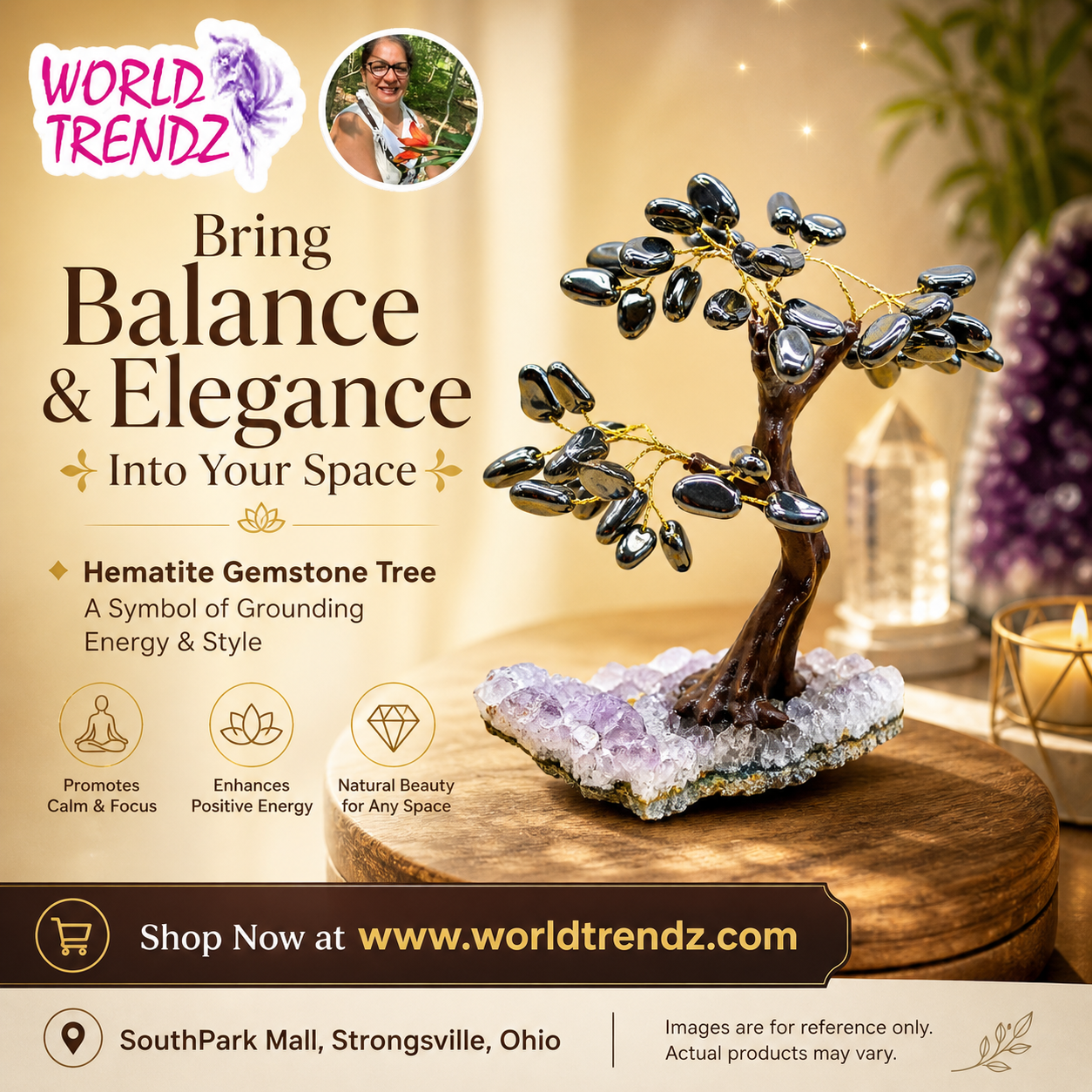 Advertisement of Hematite Gemstone Tree Branding by WorldTrendz