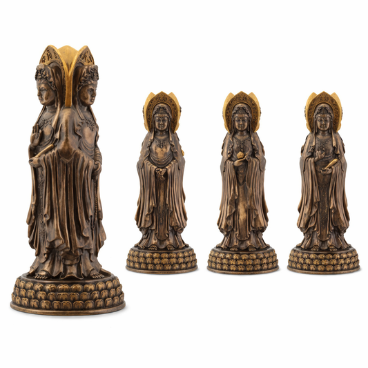 3 Faced Kuanyin statues on a white background