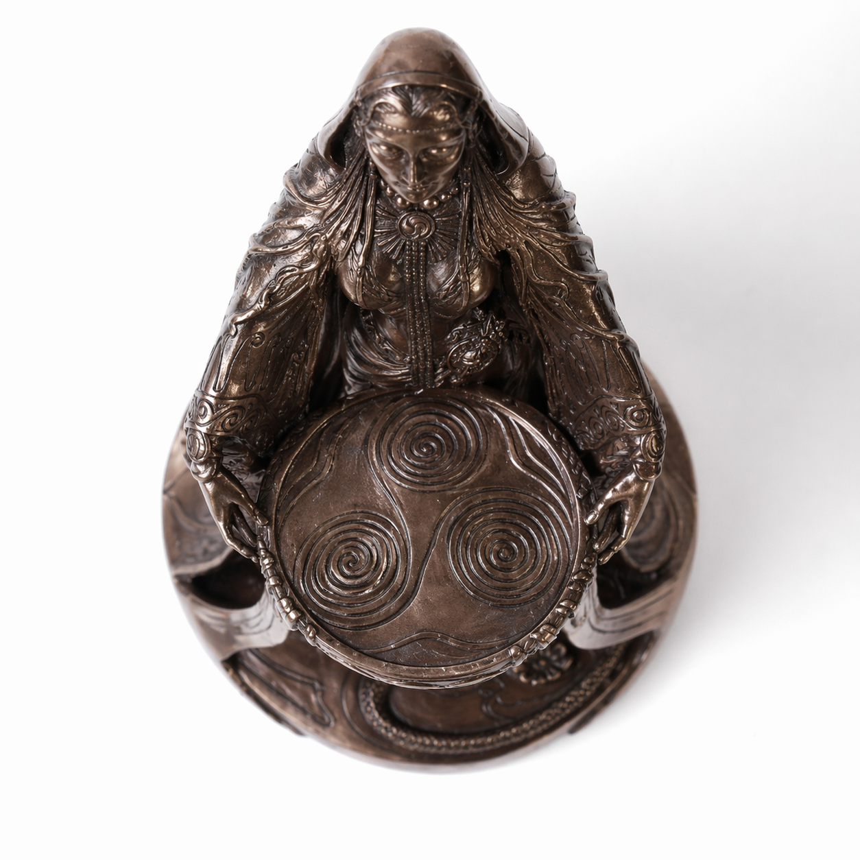 Danu Bronze Statue with intricate design on a white background