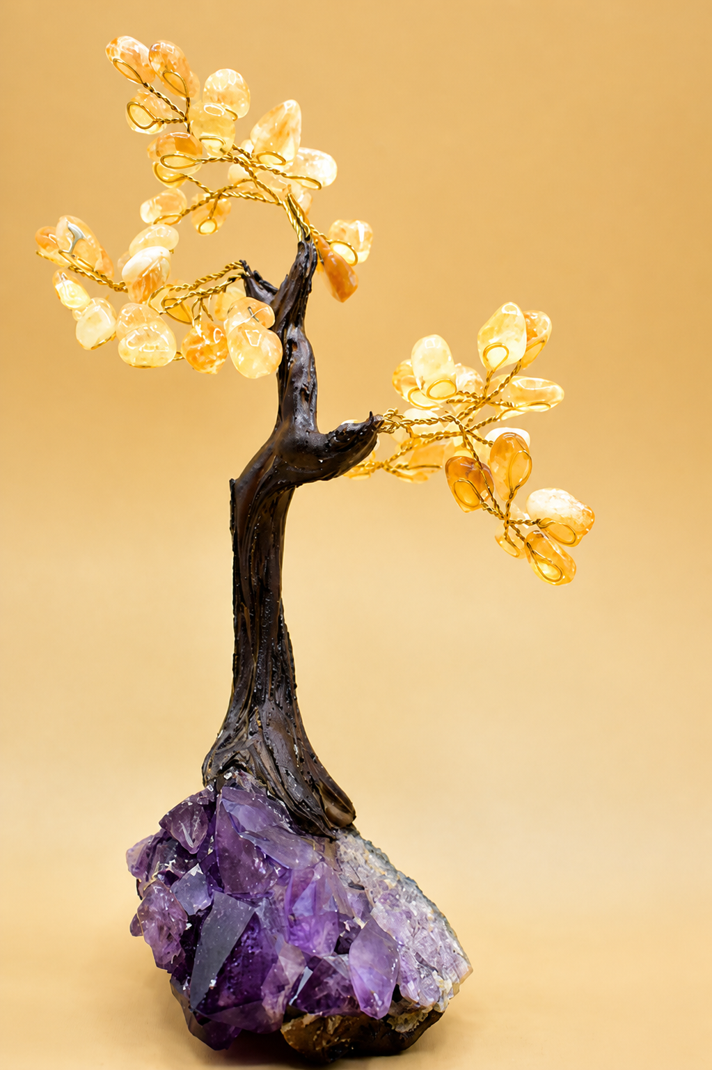 Citrine Gemstone Tree with Amethyst Stone Base
