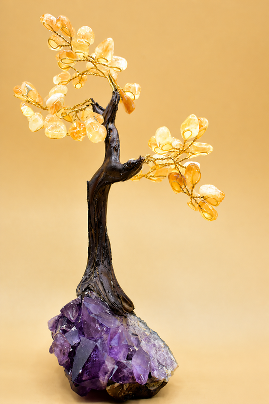 Citrine Gemstone Tree with Amethyst Stone Base