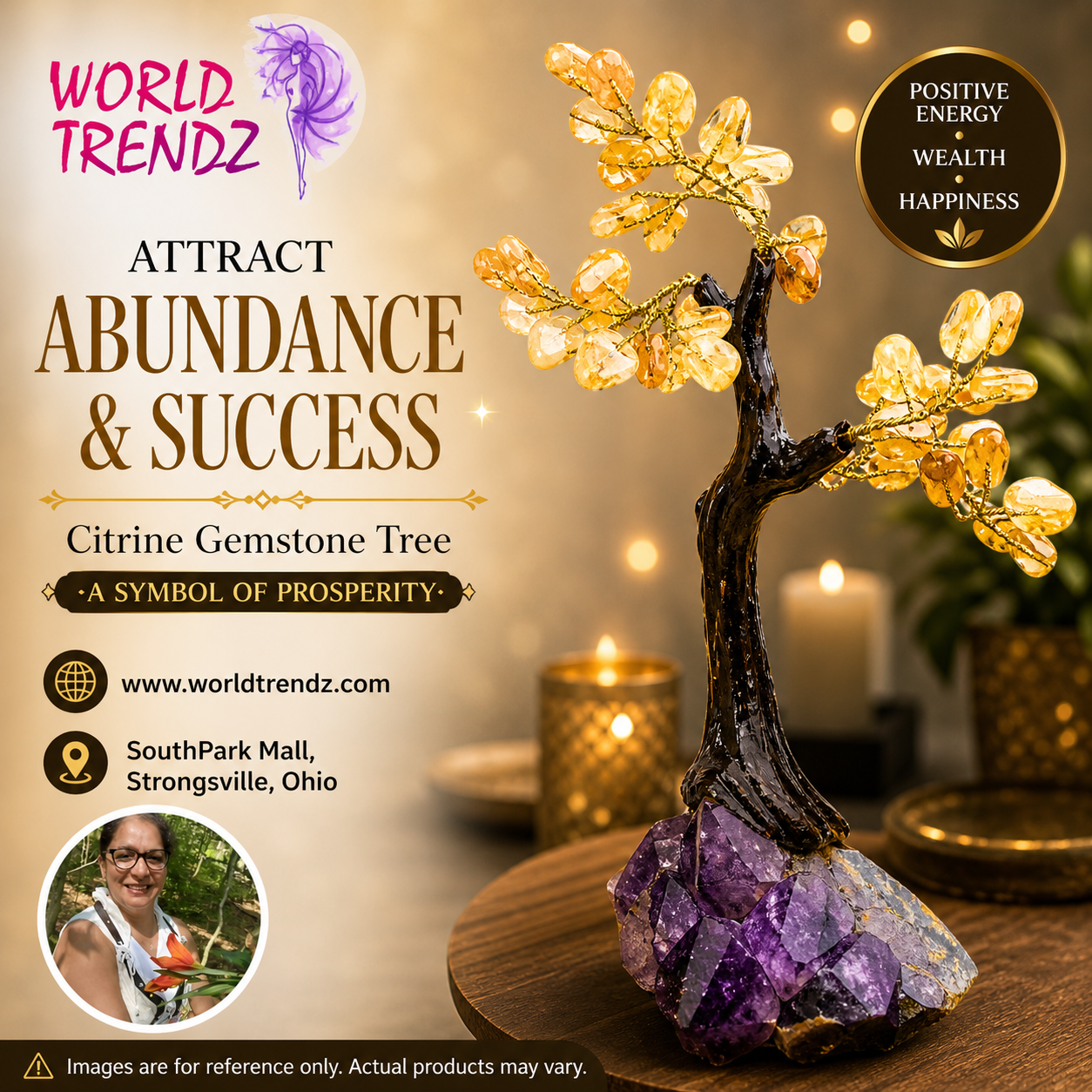 Advertisement of Citrine Gemstone Tree branding by WorldTrendz