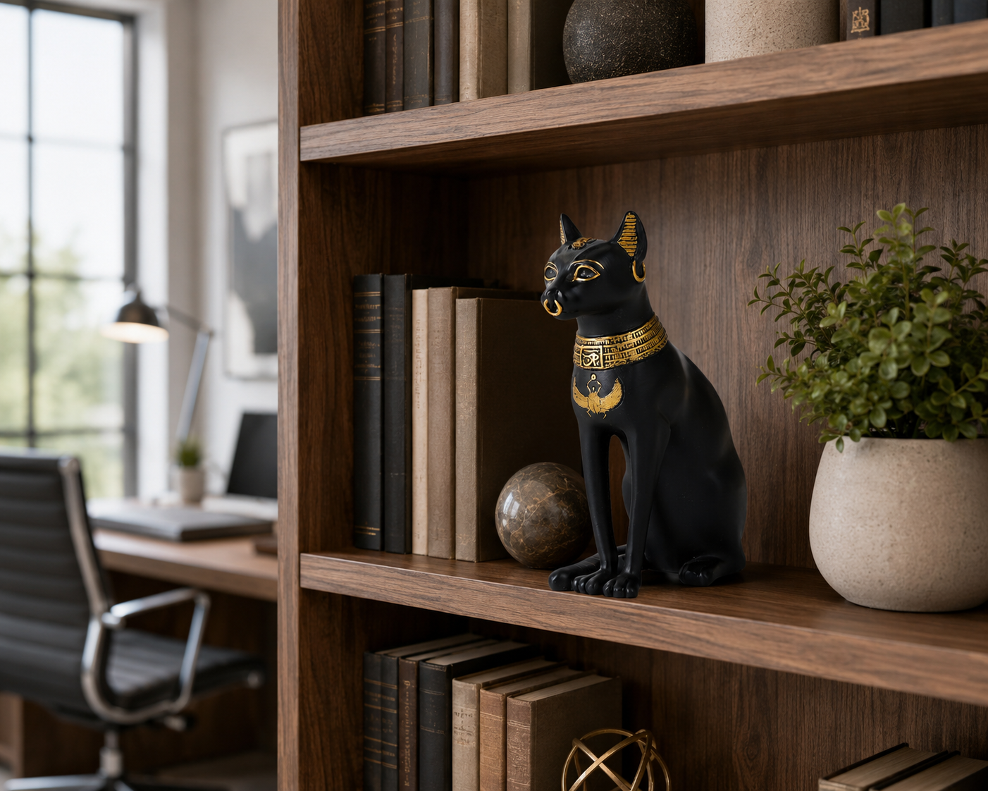 Egyptian Small Bastet Statue at Study Room